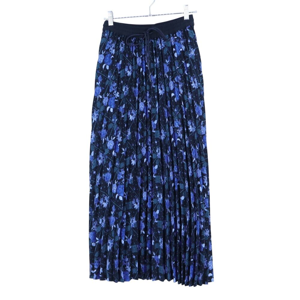 Woolrich Floral Pleated Midi Skirt Blue and Black Pull On Accordion Women's XXS